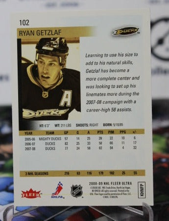 2008-09 FLEER ULTRA RYAN GETZLAF # 102 GOLD MEDALLION ANAHEIM DUCKS NHL HOCKEY CARD