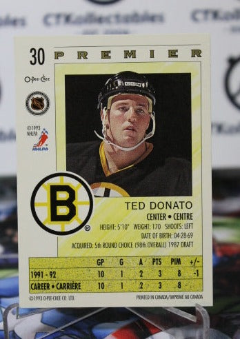 1992-93 O-PEE-CHEE PREMIER TED DONATO # 30 BOSTON BRUINS NHL HOCKEY CARD