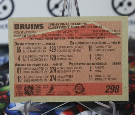 1989-90 O-PEE-CHEE BRUINS # 298 BOSTON BRUINS NHL HOCKEY CARD