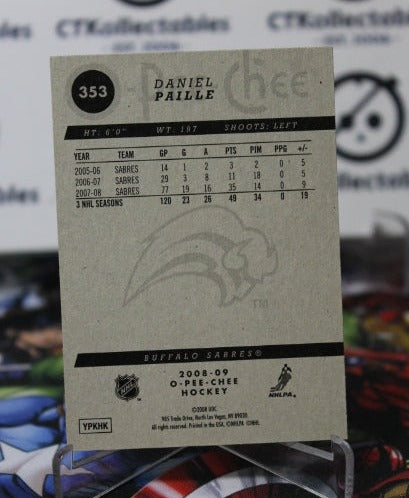 2008-09 O-PEE CHEE DANIEL PAILLE # 353 BUFFALO SABRES NHL HOCKEY TRADING CARD