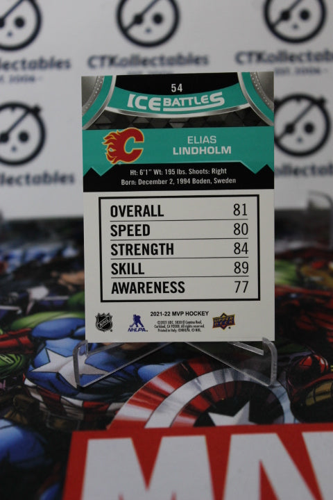 2021-22 UPPER DECK MVP ELIAS LINDHOLM # 54 ICE BATTLES HOCKEY NHL CALGARY FLAMES CARD