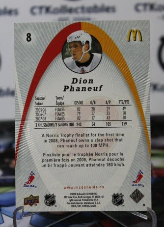 2008-09 UPPER DECK McDonald's DION PHANEUF # 8 HOCKEY NHL CALGARY FLAMES CARD