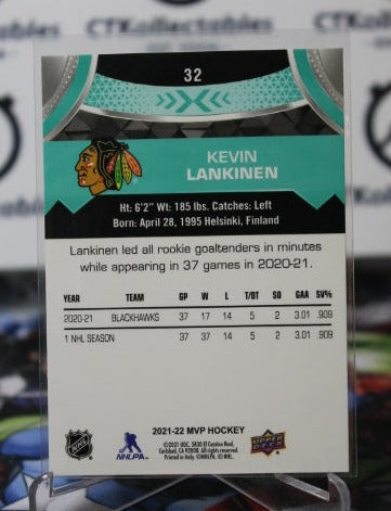 2021-22 UPPER DECK MVP KEVIN LANKINEN # 32 ROOKIE CHICAGO BLACKHAWKS NHL HOCKEY TRADING CARD
