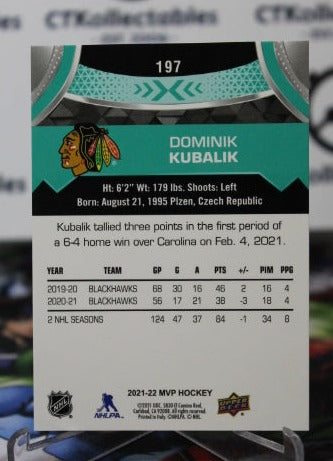 2021-22 UPPER DECK MVP DOMINIK KUBALIK # 197 CHICAGO BLACKHAWKS NHL HOCKEY TRADING CARD