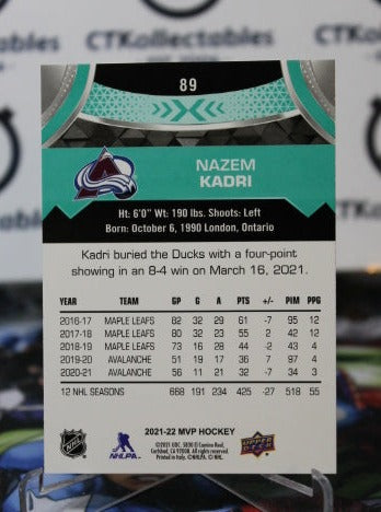 2021-22 UPPER DECK MVP NAZEM KADRI # 89 COLORADO AVALANCHE NHL HOCKEY TRADING CARD