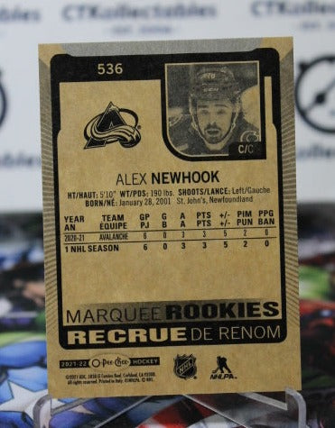 2021-22 O-PEE-CHEE ALEX NEWHOOK # 536 MARQUEE ROOKIES COLORADO AVALANCHE NHL HOCKEY CARD