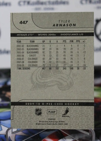 2009-10 O-PEE-CHEE TYLER ARNASON # 447 COLORADO AVALANCHE NHL HOCKEY CARD