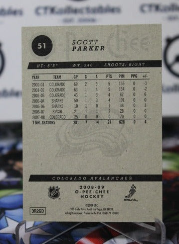 2008-09 O-PEE-CHEE SCOTT PARKER # 51 COLORADO AVALANCHE NHL HOCKEY CARD