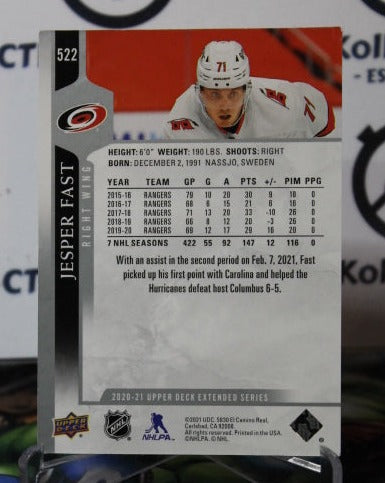 2020-21 UPPER DECK JESPER FAST # 522 CAROLINA HURRICANES NHL HOCKEY TRADING CARD