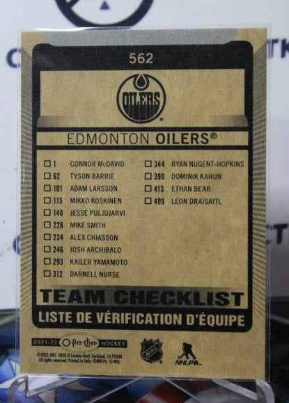 2021-22 O-PEE-CHEE OILERS TEAM CHECKLIST # 562 EDMONTON OILERS HOCKEY CARD