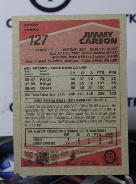 1989-90 O-PEE-CHEE JIMMY CARSON # 127 EDMONTON OILERS HOCKEY CARD