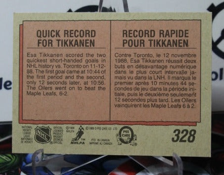 1989-90 O-PEE-CHEE ESA TIKKANEN HIGHLIGHTS # 328 EDMONTON OILERS HOCKEY CARD