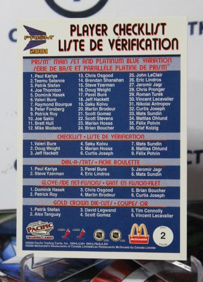 2000-01 PRISM PACIFIC DOUG WEIGHT # 2 McDONALD'S checklist EDMONTON OILERS HOCKEY CARD