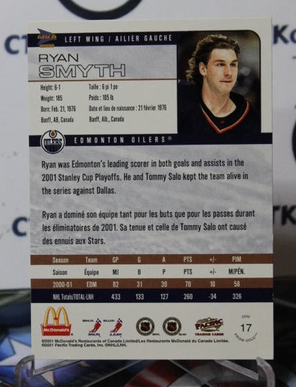 2001-02 PRISM PACIFIC RYAN SMYTH # 17 McDONALD'S EDMONTON OILERS HOCKEY CARD