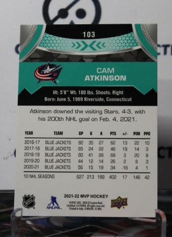 2021-22 UPPER DECK MVP CAM ATKINSON # 103 COLUMBUS BLUE JACKETS NHL HOCKEY TRADING CAR COLUMBUS BLUE JACKETS NHL HOCKEY TRADING CARD