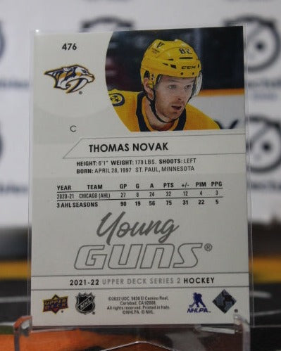 2021-22 UPPER DECK YOUNG GUNS THOMAS NOVAK # 476 ROOKIE NASHVILLE PREDATORS HOCKEY CARD