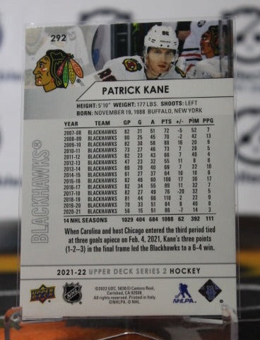 2021-22 UPPER DECK PATRICK KANE # 292 CHICAGO BLACKHAWKS NHL HOCKEY TRADING CARD