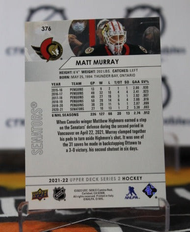 2021-22 UPPER DECK MATT MURRAY # 376 OTTAWA SENATORS HOCKEY CARD