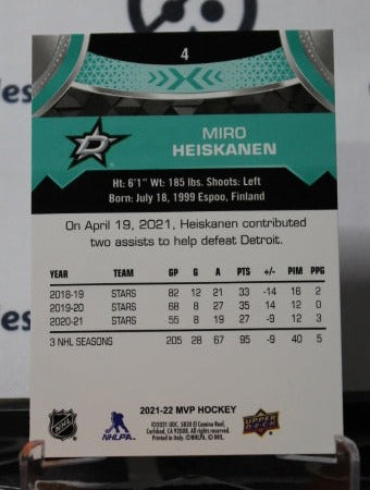 2021-22 UPPER DECK MVP MIRO HEISKANEN # 4 DALLAS STARS NHL HOCKEY TRADING CARD