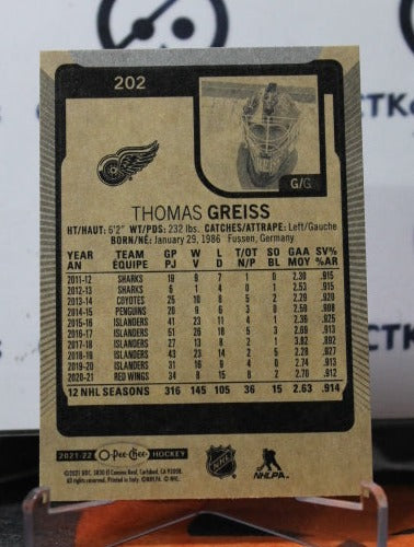 2021-22 O-PEE-CHEE THOMAS GREISS # 202 DETROIT RED WINGS NHL HOCKEY TRADING CARD