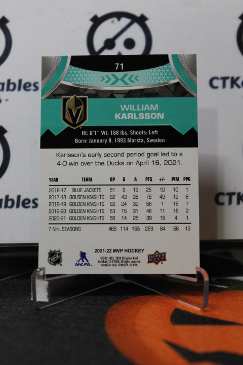 2021-22 UPPER DECK MVP WILLIAM KARLSSON # 71 NHL GOLDEN KNIGHTS HOCKEY CARD