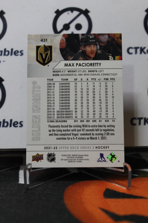 2021-22 UPPER DECK MAX PACIORETTY # 431 NHL GOLDEN KNIGHTS HOCKEY CARD