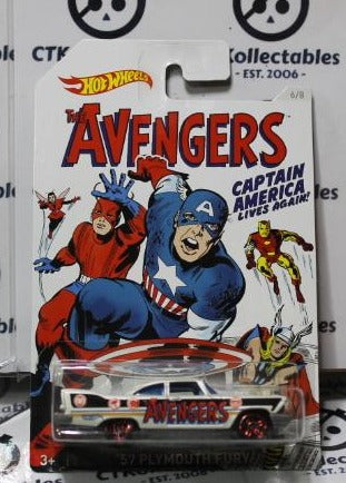 THE AVENGERS MATTEL HOT WHEELS 6/8 DIE CAST '57 PLYMOUTH FURY MARVEL COMICS 2015