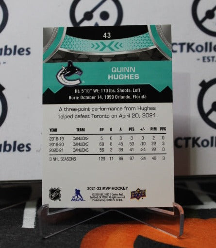 2021-22 UPPER DECK MVP QUINN HUGHES # 43 VANCOUVER CANUCKS NHL HOCKEY TRADING CARD