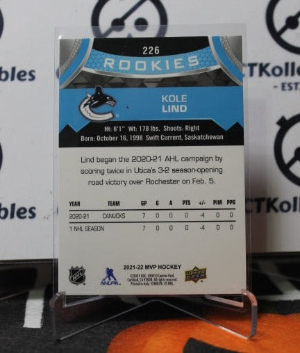 2021-22 UPPER DECK MVP KOLE LIND # 226 ROOKIE VANCOUVER CANUCKS NHL HOCKEY TRADING CARD