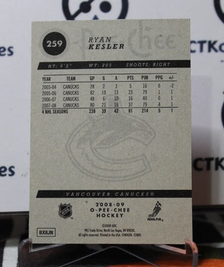 2008-09 O-PEE-CHEE RYAN KESLER # 259 VANCOUVER CANUCKS NHL HOCKEY TRADING CARD
