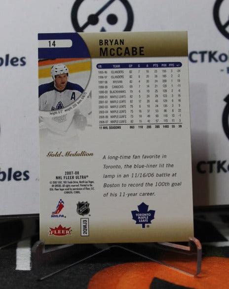 2007-08 FLEER ULTRA BRYAN McCABE # 14 TORONTO MAPLE LEAFS HOCKEY CARD