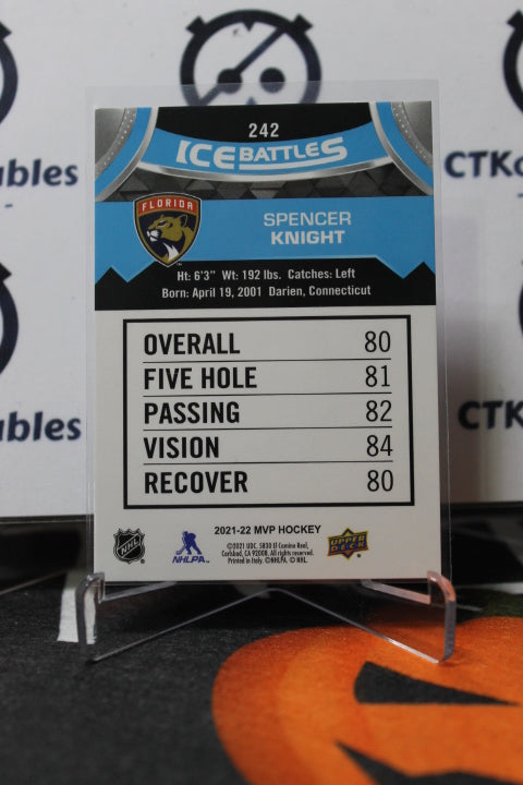 2021-22 UPPER DECK SPENCER KNIGHT # 242 ICE BATTLES ROOKIE FLORIDA PANTHERS HOCKEY CARD