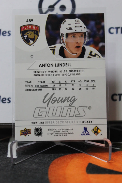 2021-22 UPPER DECK ANTON LUNDELL # 489 YOUNG GUNS ROOKIE FLORIDA PANTHERS HOCKEY CARD
