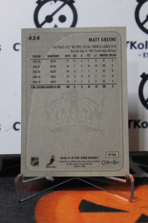 2010-11 O-PEE CHEE MATT GREENE # 454 L A KINGS NHL HOCKEY CARD