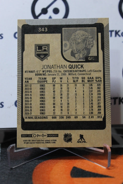 2021-22 O-PEE CHEE JONATHAN QUICK # 343 L A KINGS NHL HOCKEY CARD
