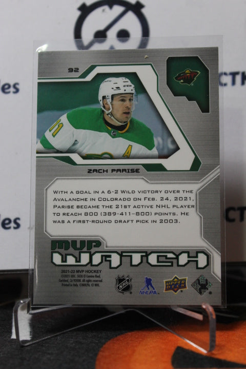 2021-22 UPPER DECK MVP ZACH PARISE # 92 MVP WATCH GOLD MINNESOTA WILD NHL HOCKEY CARD