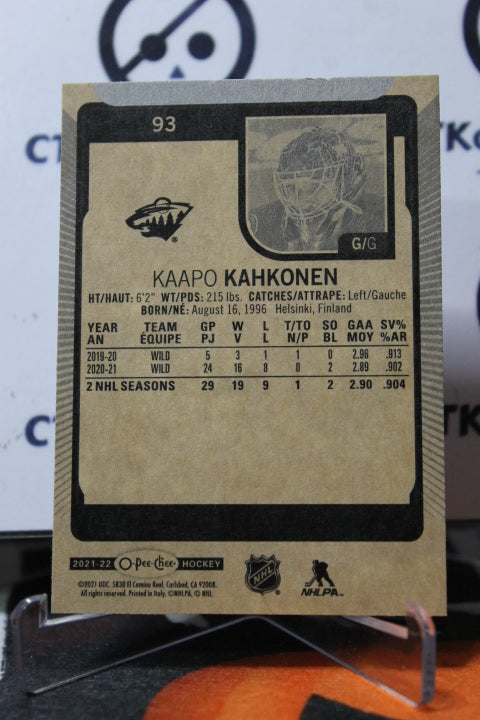 2021-22 O-PEE-CHEE KAAPO KAHKONEN # 93 MINNESOTA WILD NHL HOCKEY CARD