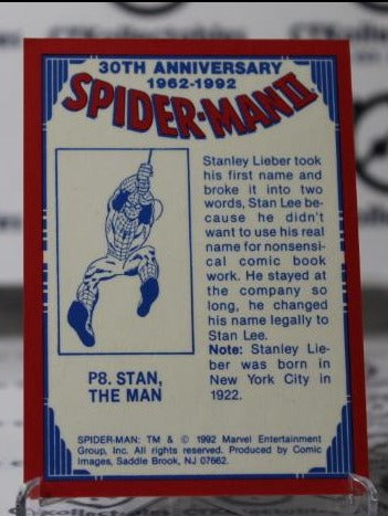 SPIDER-MAN II 30TH ANNIVERSARY # P8 STAN, THE MAN PRISM MARVEL NON-SPORT TRADING CARD 1992