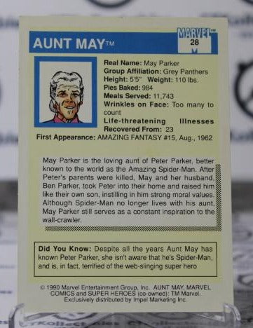 AUNT MAY # 28 MARVEL SUPER HEROES NM NON-SPORT TRADING CARD IMPEL 1990