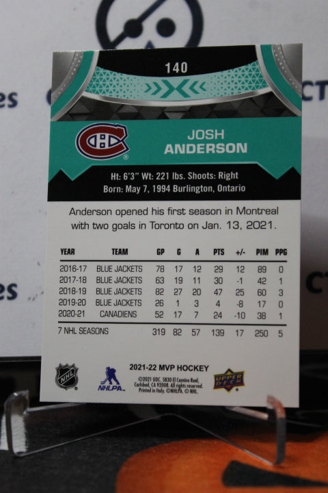 2021-22 UPPER DECK MVP JOSH ANDERSON # 140 MONTREAL CANADIANS HOCKEY CARD
