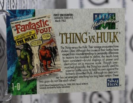 THING VS HULK # 1-D MARVEL MASTERPIECES NM SUPER HEROES SKYBOX NON-SPORT TRADING CARD 1992