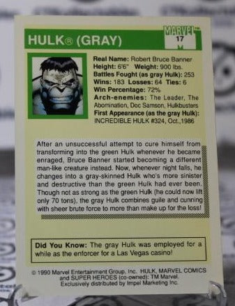 HULK # 17 MARVEL NM SUPER HEROES NON-SPORT TRADING CARD 1990