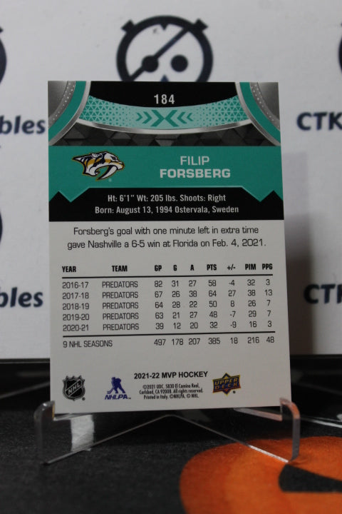 2021-22 UPPERDECK MVP FILIP FORSBERG # 184 NASHVILLE PREDATORS NHL HOCKEY TRADING CARD