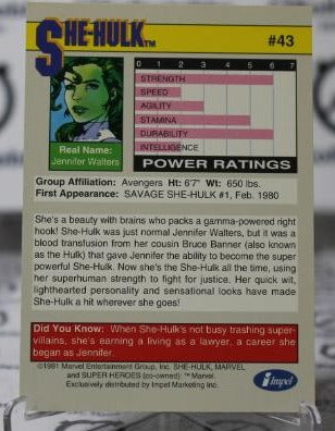 SHE-HULK # 43 MARVEL NM IMPEL SUPER HEROES NON-SPORT TRADING CARD 1991