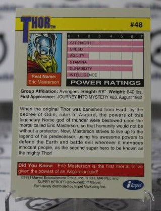 THOR # 48 MARVEL NM IMPEL SUPER HEROES NON-SPORT TRADING CARD 1991