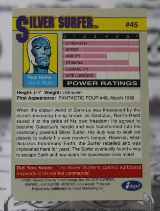 SILVER SURFER # 45 MARVEL NM IMPEL SUPER HEROES NON-SPORT TRADING CARD 1991