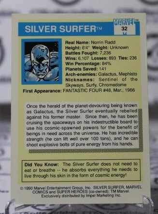 SILVER SURFER # 32 MARVEL NM IMPEL SUPER HEROES NON-SPORT TRADING CARD 1990