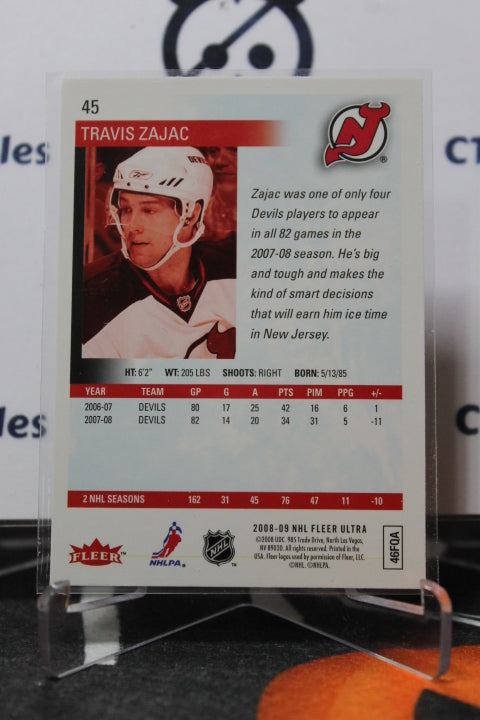 2008-09 FLEER ULTRA TRAVIS ZAJAC # 45 NEW JERSEY DEVILS NHL HOCKEY TRADING CARD