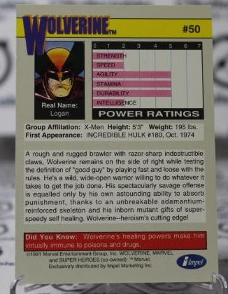 WOLVERINE # 50 NM X-MEN MARVEL SUPER HEROES NON-SPORT TRADING CARD 1991