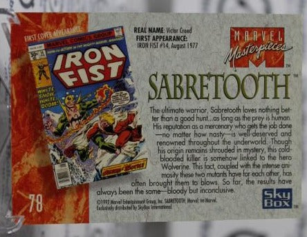 SABRETOOTH # 78 NM X-MEN MARVEL MASTERPIECES SUPER HEROES NON-SPORT TRADING CARD 1992